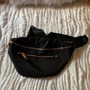 Black fanny pack with gold detailing